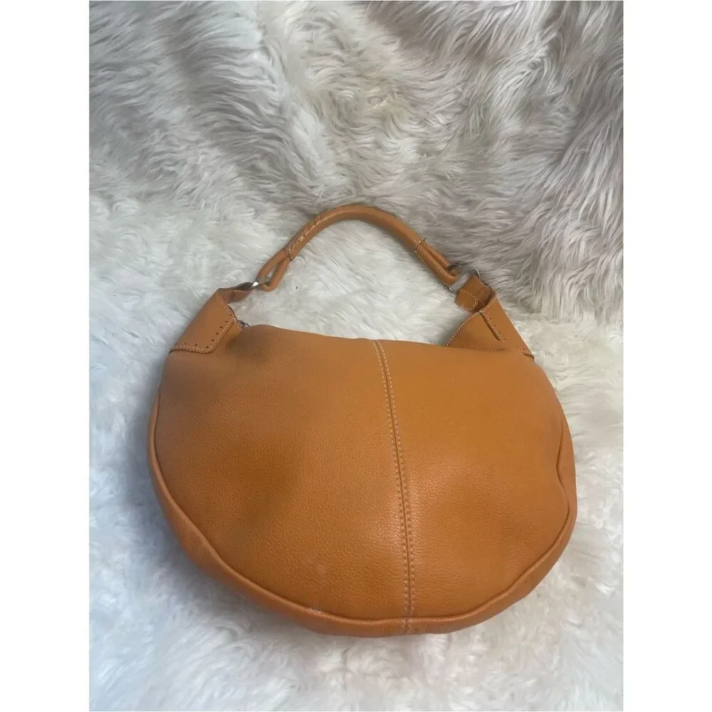 PRUNE Hobo leather Orange Medium Bag stitching accents silver tone hardwares .